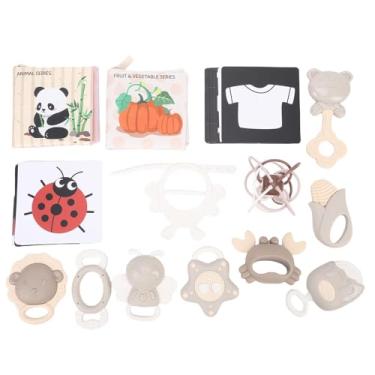 Imagem de Aramox Conjunto de Brinquedos de Chocalho Em Dentição, Brinquedos de Silicone Macio Com Livros de Pano para Estimular Os Sentidos Dos Bebês, Desenvolvimento de Habilidades Motoras Finas