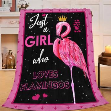 Imagem de Sweetfox Just A Girl Who Loves Flamingos Cobertor Bonito Flamingo Decoração Cobertor Presentes para Meninas Meninos Super Quente Macio Lã Flanela Inverno Cobertor de Cama para Crianças Adultos