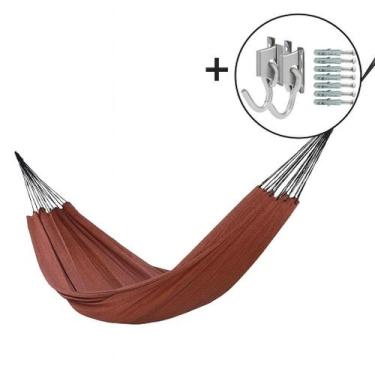 Imagem de Rede de Dormir Casal Jeans Life Basic Laranja com Preto + 1 Par de Gan