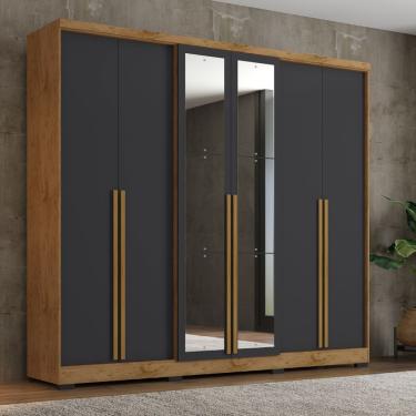 Imagem de Guarda Roupa Casal com Espelho 6 Portas e Pés Serena Mobikasa - Freijo/Carbono