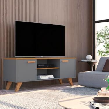 Imagem de Rack para TV até 50 Polegadas 120 cm Estante para Sala de Estar com Prateleiras Modelo Rebeca (Cinza)