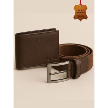 Imagem de Kit Masculino Fasolo Carteira Fina E Cinto Couro Cafe 105