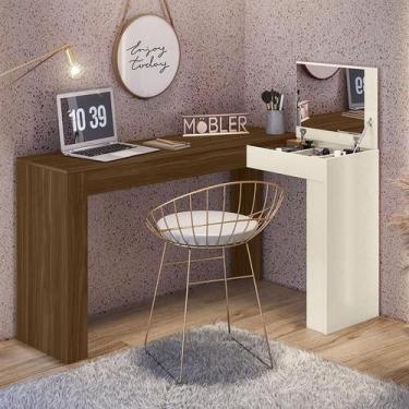 Imagem de Escrivaninha De Canto Com Penteadeira Jade com nicho espelho Porta bas