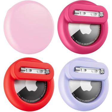 Imagem de Wowwat Compatível com suporte para Apple Air Tags para crianças, pacote com 4 capas ocultas com pino de segurança, antiperda para crianças, bebês, idosos, bagagem, sapatos, roupas - rosa + roxo +