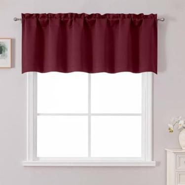 Imagem de Chyhomenyc Saia borgonha para janela, cortina de cozinha pequena borgonha para quarto, sala de estar, bolso de varão, privacidade, tratamento de janela curta, painel de beliche para trailer, 60Wx18L