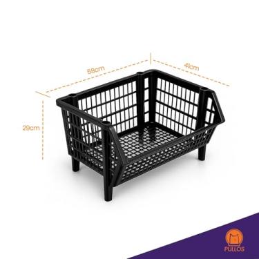 Imagem de Kit 5 Cesto Plastico Grande 58x41cm Expositor Empilhavel Gondola Plástica Organizador