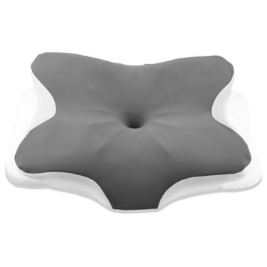 Imagem de Travesseiro de pescoço com memória, confortável, científico, suporte de pescoço de 4 zonas, design ergonômico para proteção de pescoços (cinza branco)