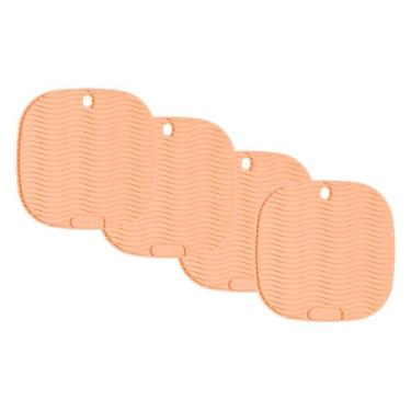 Imagem de Conjunto de Descansos de Panela Quadrado de Silicone Laranja - 4 unidades - 17x17cm - Resistente ao Calor e Deslizamento - Livre de BPA