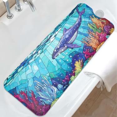 Imagem de EAN Animals Tapete de banheira antiderrapante, tapete de banho de bebê marinho para banheira de borracha, tapetes de banho infantis fofos para banheiro, baleia, tapete de chuveiro antiderrapante com