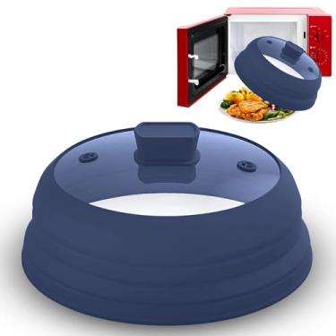 Imagem de Tampa de vidro para respingos de micro-ondas 29 cm - Capa dobrável para respingos de micro-ondas para prato e tigela - parte superior de vidro temperado, cúpula de silicone de grau alimentício com