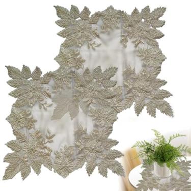 Imagem de 2 peças de toalhas de renda para móveis com contas de crochê branco toalha de mesa de tecido decorativo para quarto, sala de estar, sala de estudo, bege, 40 cm