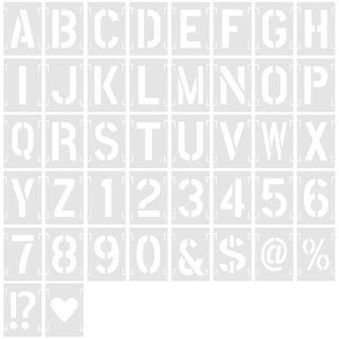 Imagem de Estênceis reutilizáveis de 5 cm, 42 peças, símbolos com número de letras, modelos de pintura de plástico para tecido de parede de madeira, quadro-negro, sinalização, porta escolar, alpendre, projetos
