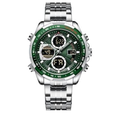 Imagem de Relógio Masculino de Pulso Cronógrafo Elegante Quartz Relógio de Luxo para Negócios com Pulseira de Aço Inoxidável e Mostrador Verde à Prova d'Água Luminosa
