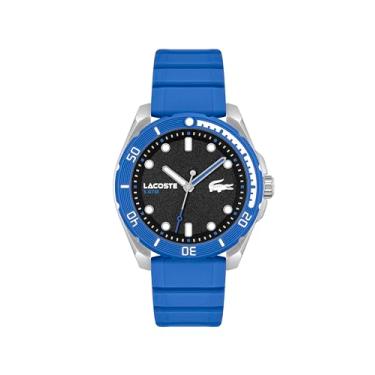 Imagem de Lacoste Relógio masculino Finn 3H quartzo resistente à água com pulseira de silicone azul, modelo: 2011285, Azul, Assista