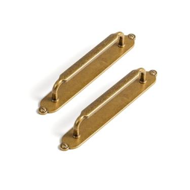 Imagem de Goo-Ki Pacote com 2 puxadores de armário com espaçador de placa traseira, ferragens de cozinha de liga de zinco de latão antigo de 12 cm para gaveta de bar, 2202-GT-128-G013