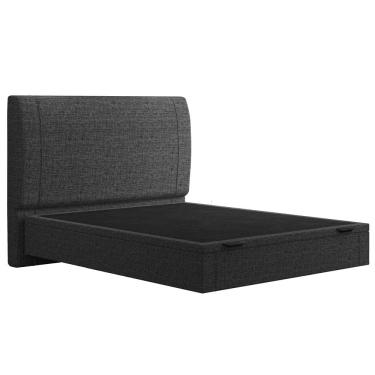 Imagem de Cama Casal Baú Flutuante Com Cabeceira 140cm Spazio S04 Linho Preto - Lyam Decor