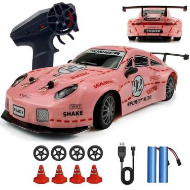 Imagem de Carro RC Drift HTURCCOP 1:24 Scale 4WD de alta velocidade com LED rosa