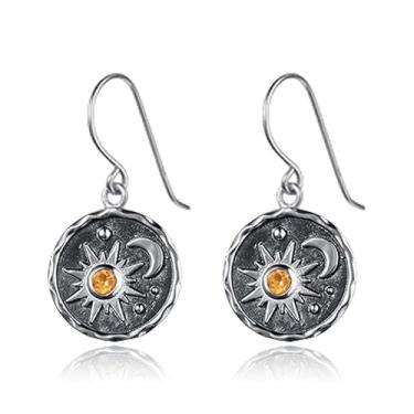 Imagem de RofYof Brincos femininos com pingente de sol e lua, vintage, leve, ouro antigo, moeda redonda, joia, Small, Metal, Sem pedra preciosa