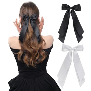 Imagem de LuSeren 2 peças de laços de cabelo de camada dupla, prendedores de fita de cabelo preto e branco, acessórios para mulheres, meninas, adolescentes, crianças