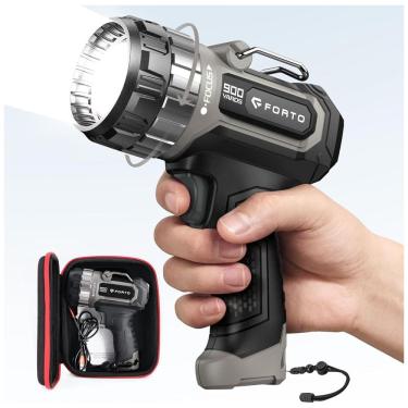 Imagem de Refletor Recarregável Compacto FORTO com Foco Ajustável, 1400 Lumens, Suporte Incluso, Alcance de 823 metros, 3 Modos de Luz e Luzes de LED