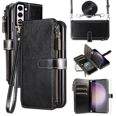 Imagem de Asuwish Capa de celular para Samsung Galaxy S23 5G com protetor de tela de vidro temperado e cordão com zíper, porta-cartões, suporte para cartão, acessórios para celular S 23 23S GS23 G5 SM-S911U