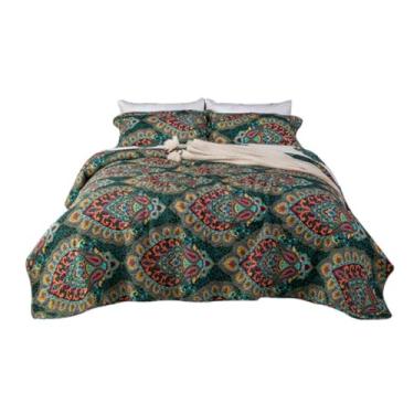 Imagem de ZDJZMGZ Conjunto de edredom Queen de algodão de 3 peças com 2 fronhas estilo étnico estampado, reversível, decorativo, lavável, roupa de cama completa