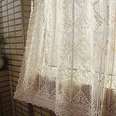 Imagem de Cortina curta de cozinha de crochê oco cozinha café cortina de sanefa para janelas pequenas, filtragem de luz vintage privacidade cortinas semitransparentes para porta/quarto sala de jantar 1 peça