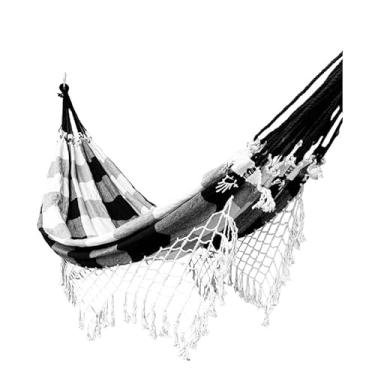 Imagem de Conforto em Rede de Dormir para Casal - Rede de Algodão Natural para Lazer e Descanso(Preto com cru xadrez)