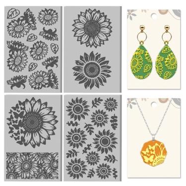 Imagem de CHGCRAFT Tapete de textura de argila com elementos de girassol 4 folhas artísticas de flores e plantas, folhas de textura de argila de polímero, ferramentas DIY para brincos de cerâmica, máquinas de