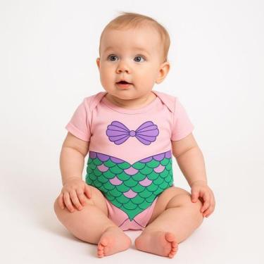 Imagem de Body Bebê Temático Sereia com Calda Suedine 100% Algodão - Baby da Mod
