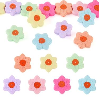 Imagem de FASHEWELRY 14 peças de contas de silicone de flores para canetas, contas focais de silicone floral contas soltas de borracha para chaveiro, colar, pulseira, cordão, acessórios para fazer artesanato