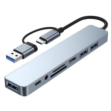 Imagem de Hub Adaptador USB-C 8 em 1 com P2 Áudio, USB 3.0, Leitor SD/TF e Entrada Tipo C Multifuncional para Notebook, PC, Tablet e Smartphone