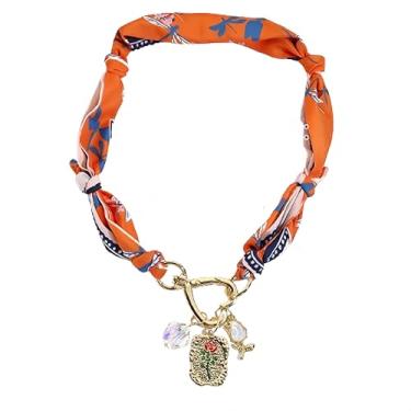 Imagem de Colar de cachecol vintage para mulheres, bandana ajustável, colar de seda, leopardo, pérola, boêmio, joia de cerâmica, folha, borboleta, estrela-do-mar, moeda, pingente, colares, joias de verão e