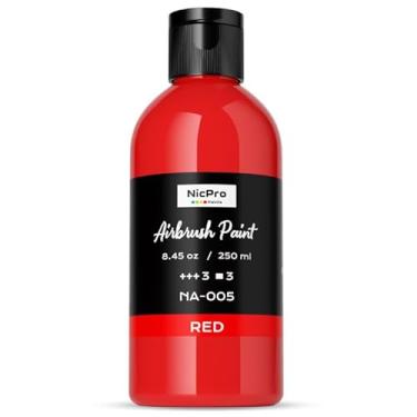 Imagem de Nicpro Tinta vermelha grande para aerógrafo (240 ml, 250 ml) pronta para pulverizar tintas acrílicas opacas à base de água para modelo, madeira, tela, metal, plástico, couro, para iniciantes e