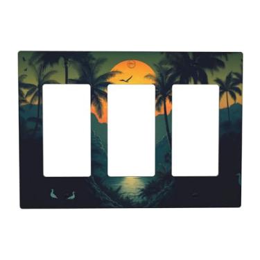 Imagem de Sunset Forest 3 Gang Rocker Light Switch Cover Plate Decorativa Tripla Tomada Placas de Parede GFCI Placa Elétrica Placa Frontal Dimmer para Quarto Banheiro Decoração de Casa 11,4 cm x 16,2 cm