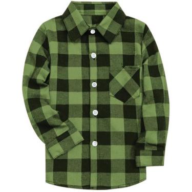 Imagem de Camisas xadrez de flanela para meninos e homens SANGTREE Army Green