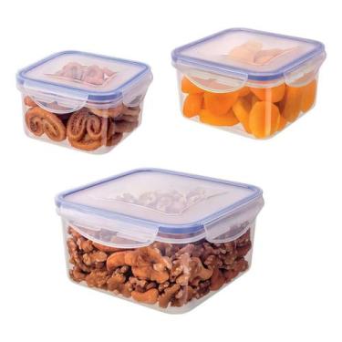 Imagem de Cj. Pote Hermético Quadrado 3 Pçs. Azul Euro Home Azul