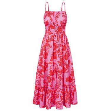 Imagem de Vestido de praia GRACE KARIN Spaghetti Strap Boho Maxi Purple Red