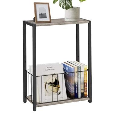 Imagem de Mesa lateral Homleke Narrow com porta-revistas cinza