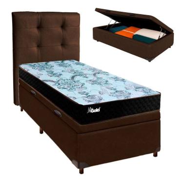 Imagem de Kit Cama Box Bau + Cabeceira + Colchão Solteiro Molas Ensacadas - Life Gold - Paropas