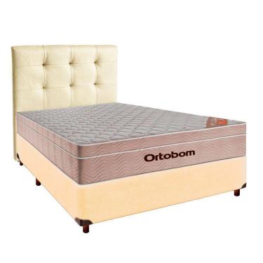 Imagem de Cama + Box Bege E Colchão Ortobom Molas Ensacadas Casal - Airtech + Cabeceira