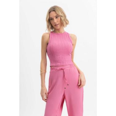 Imagem de Blusa cropped feminina canelada Essendi Rosa claro