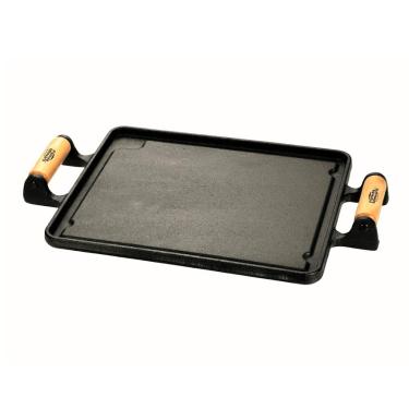 Imagem de Chapa Lisa Quadrada Ferro Alça Madeira PanelaMineira 30x30cm