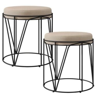 Imagem de Kit 02 Puffs Aramado Preto Zaya L02 Suede Bege - LYAM DECOR