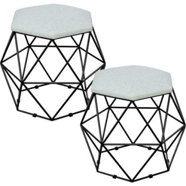 Imagem de Kit 02 Puffs Aramado Preto Six L02 Linho Cinza - LYAM DECOR