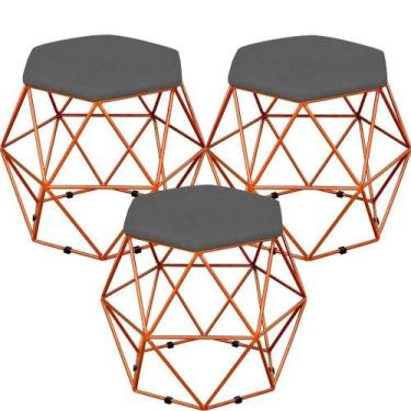 Imagem de Kit 03 Puffs Aramado Bronze Six L02 Suede Cinza - LYAM DECOR