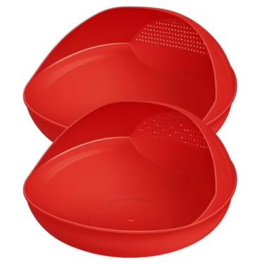Imagem de Kit Escorredor De Massas Macarrão E Legumes Frutas Vegetais Com Alça + Lava Arroz Plástico Cores (Bola Vermelho | Kit 2)