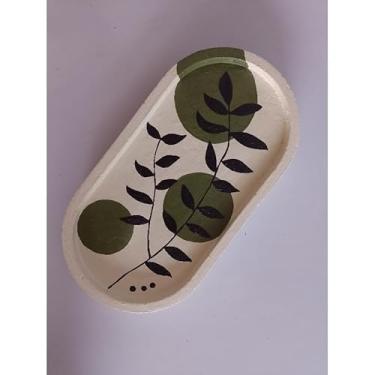 Imagem de Bandeja Oval de Concreto Artesanal Multiúso com Pintura Orgânica – Decorativa e Organizadora para Banheiro Escritório e Sala (Mod. 3)