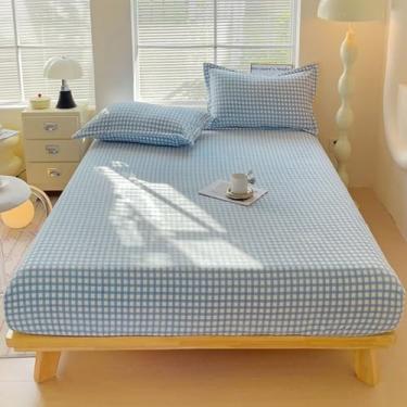 Imagem de ZIQINPSQ Lençol Queen de flanela de luxo | Roupa de cama de microfibra com bolso profundo de 38 cm | Parte inferior elástica (azul)