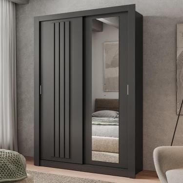 Imagem de Guarda Roupa Solteiro 2 Portas Darvi Lux 2 Gavetas Carraro Ripado Preto Touch